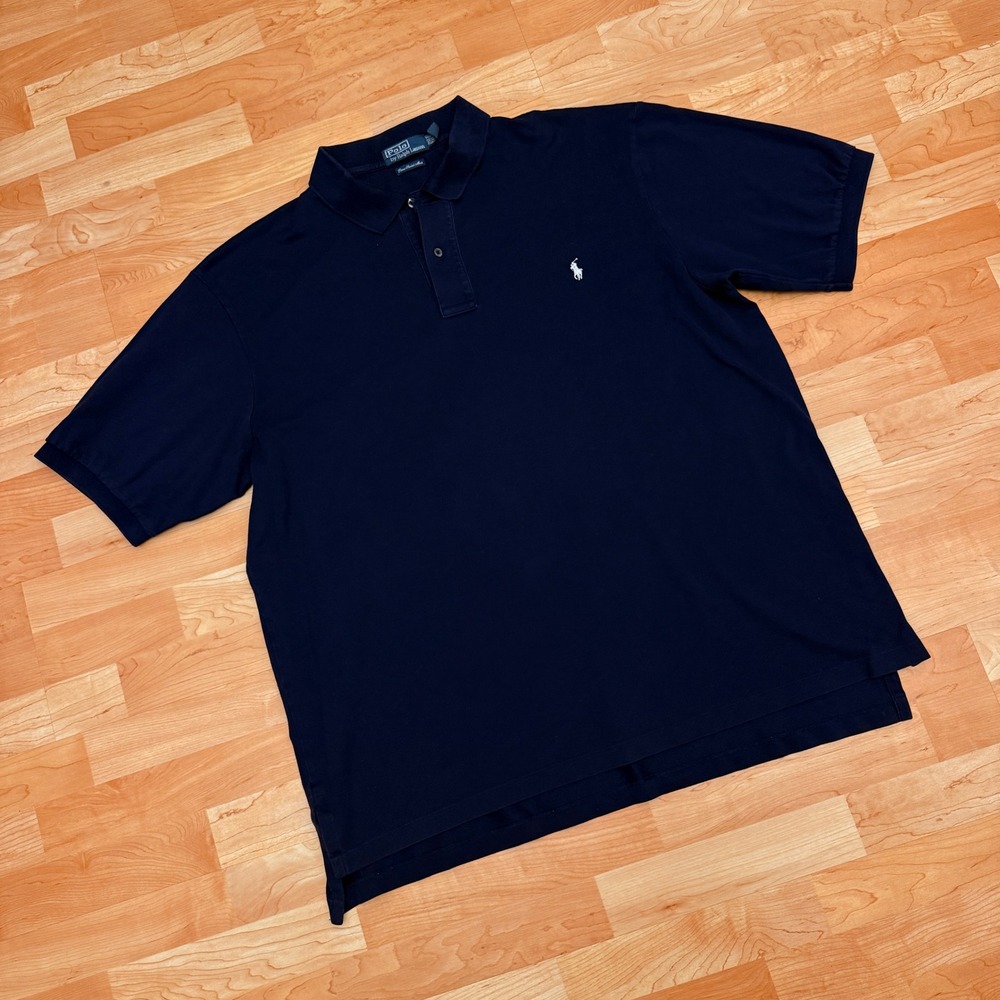 Vintage Polo Ralph Lauren Mens 2XLT Navy Blue Pima Stretch Mesh Polo Shirt